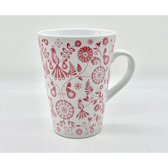 Cost Plus World Market Other - World Market Coral Pink Floral Birds & Pears Coffee Latte Mug Cup